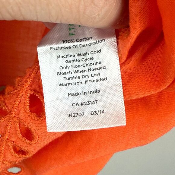 Talbots Top Womens 2X Orange Floral Eyelet 3/4 Sleeve Blouse Mature Cottage Work - Picture 6 of 9